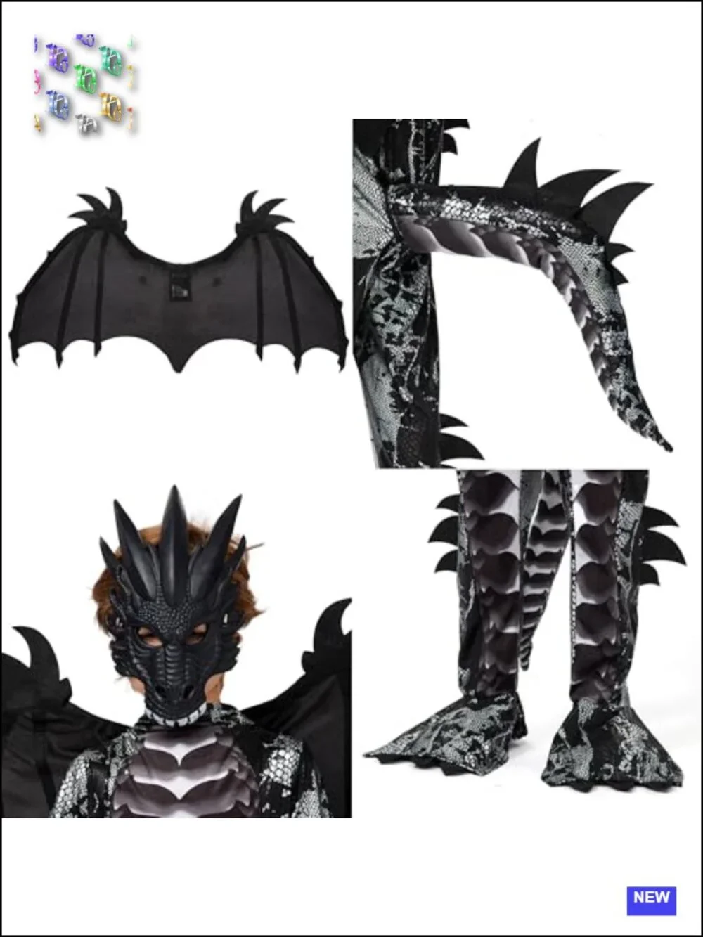 Kids Dragon Costume Set with Mask Wings Tail Gloves Halloween Dress Up